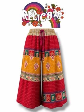 Relic828 Kantha  Artwork Women’s Bohemian Patchwork Wide Leg Palazzo Pants in OS